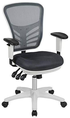 Flash Furniture Mid-Back Dark Gray Mesh Multifunction Executive Swivel Ergonomic Office Chair with Adjustable Arms and White Frame