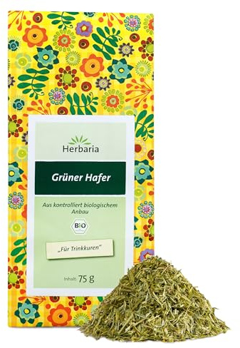 Herbaria Grüner Hafer Tee bio 75g - loser Bio-Kräutertee – Bio-Grüner-Hafer Tee lose – Grünes Haferkraut getrocknet und grob geschnitten – ideal für Trinkkuren - natürlich guter Teegenuss
