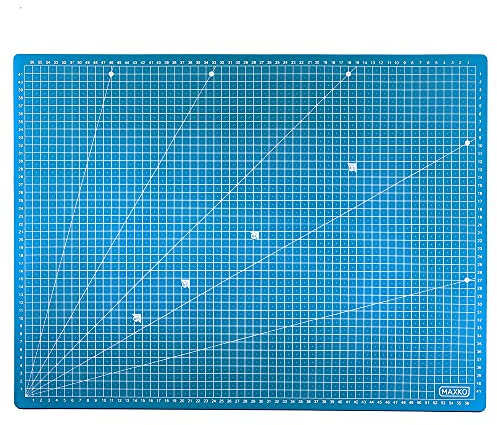 MAXKO Schneidematte A1 (90 x 60 cm), blau, Bastelunterlage schnittfest, selbstheilend, beidseitig bedruckt, metrische Einteilung - Schneideunterlage, Cutting Mat, Schreibtischunterlage