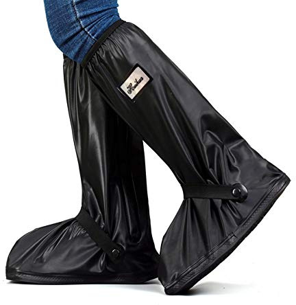 DURUI Black Waterproof Shoes Cover with Reflector, Reusable and Foldable Snow Rain Boot Shoe Cover for Man Women (XL)