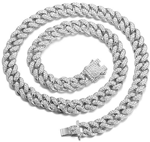 Halukakah Goldkette für Männer,13MM Kubanische Kette Iced Out Platin Weißgold Überzogen Halsband Halskette 45cm,Volle Cz Diamantschliff-Stiftset,mit Geschenkbox