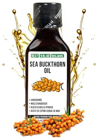Aceite de espino amarillo siberiano 3.4 oz líq. / 100 ml virgen extra crudo sin refinar, primer prensado en frío a partir de semillas y bayas de espino amarillo recolectadas en el medio silvestre