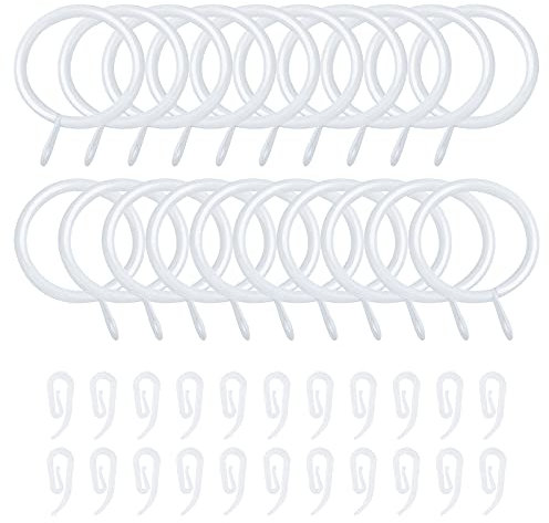 20 Pack Curtain Rings and Hooks, 30mm Metal Curtain Pole Rings with 22 Clips for Hanging Window and Shower Curtains(White)