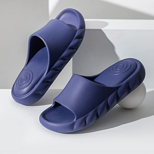 Hustofflor För Kvinnor Med Öppen Tå Spa Flip Flops Cozy Home Indoor Tofflor Clog Style Lätt Plattform Skor Med Massage Luftkudde (Color : Dark blue, Size : EUR44-45)