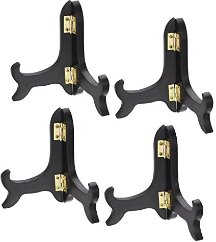 sourcing map 4pcs 4 Easel Plate Holder, Wooden Folding Display Stand Black for Decorative Picture Frame
