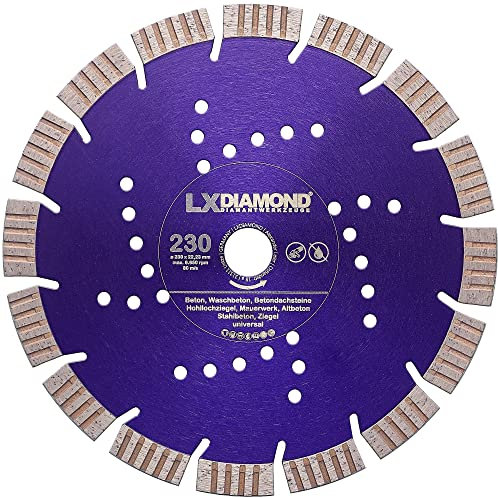 LXDIAMOND Diamant-Trennscheibe 230mm x 22,23mm - Segmente 15mm - passend für Beton Stahlbeton Waschbeton Universal - Diamantscheibe für Winkelschleifer 230 mm - in Premium Qualität