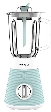 TESLA BL510BWL - Frullatore (500W, bicchiere, capacità bicchiere 1,5L, 4 lame in acciaio inox, 1 livello di velocità, sistema di avvolgimento cavi, rivestimento in silicone) Blu-bianco