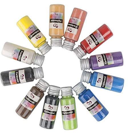 Ideen mit Herz Farbsand | fein | 12 Flaschen mit je 30g | 12 Farben | Dekosand | bunt