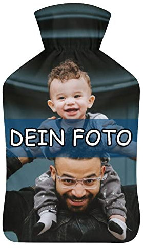 Personalisierte Foto-Wärmflasche mit Bezug - 0.8L Wärmeflasche mit Kurzer Plüsch Wärmflaschenbezug - Bettflasche für Kinder und Erwachsene, Geschenk für Freunde der Familie zum Geburtstag Weihnachten