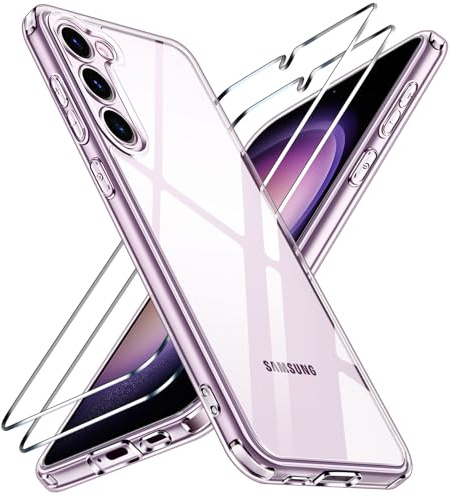 ivoler 3 in 1 Hülle für Samsung Galaxy S23 5G, 1 Handyhülle mit 2 Stück Panzer Schutz Glas, [Nie Vergilbung] [Militärischer Schutz] [Kameraschutz] Dünn Transparent Stoßfest Schutzhülle Kratzfest Case