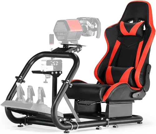 Anman Sim Racing Cockpit With Red Racing Seat Large Round Tube Fit for Logitech,for Thrustmaster,for Fanatec Adjustable Gaming Steering Wheel Frame Simulator Cockpit Wheel Pedal Shifter Not Include