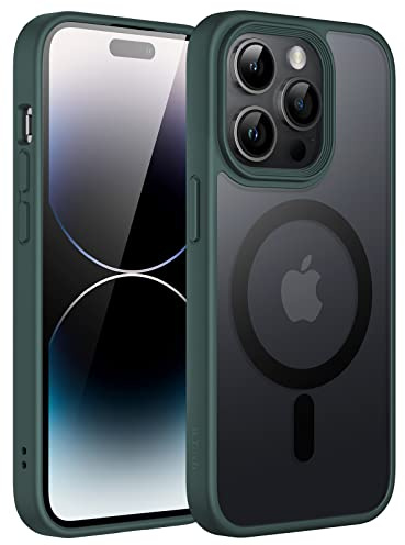 JETech Magnetic Matte Case for iPhone 14 Pro Max, Dark Green | Compatible with MagSafe, Translucent Matte Back, Slim Shockproof Protection
