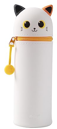 I-TOTAL® - Federmäppchen aus weichem Silikon für die Schule, ausziehbar mit konturierter Form (ORANGE CAT)