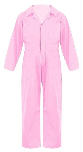 dPois Kinder Jungen Arbeitsoverall Langarm Jumpsuit Baumwolle Overall Einteiler Hosenanzug Uniform Anzug mit Reißverschluss Rosa 158-164