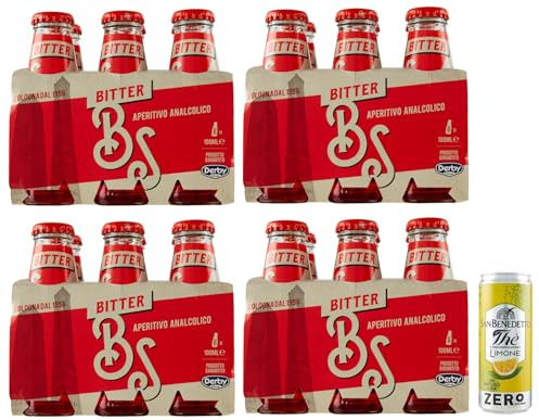 24er-Pack Bitter Salfa Rote Bitter,Italienischer Aperitif,Alkoholfreie Getränke,10cl Einweg-Glasflasche + 1er-Pack Kostenlos San Benedetto Eistee mit Zitrone Ohne Zucker 330ml Dose