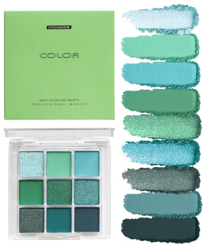 Palette di ombretti in 9 colori, opaco e nero perla, ombretto smoky trucco, glitter argento, grigio con specchio, impermeabile, pigmentato (Verde)