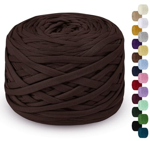 LEREATI 285g T Shirt Yarn for Crocheting 100m Elastic Ribbon Thick Crochet Fabric Yarn,Knitting T-Shirt Bag,Blanket,Basket,DIY Projects,Home Decor (Coffee),2.2cm x 100m,(L103-FT)