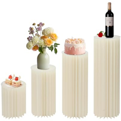 SanBouSi 4PCS Hochzeit Karton Blumensäule Vasen, Faltbarer Blumenständer Dekosäule Weiß Zylinderförmige Blumenständer für Hochzeit Verlobung Geburtstag Tischdekoration