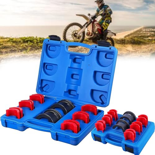 Pilote Joint Fourche, 14 PCS Outil Joint Fourche Changeur Pneu Moto 35-50 Mm Kit D'outils D'Installation Pilote Joint Fourche En Acier Au Carbone Universel Pour Motos Et Vélos Avec Boîte D'emballage