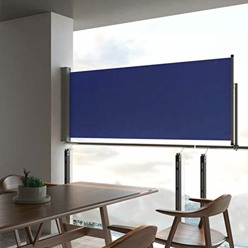 ARKEM Ausziehbare Seitenmarkise 100x300 cm Blau Terrassen-Sichtschutz Balkonmarkise Sichtschutz Zaun