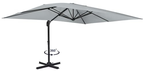 IDMarket - 360° drehbarer und neigbarer Sonnenschirm Calvi hellgrau 3x4 M mit Hülle