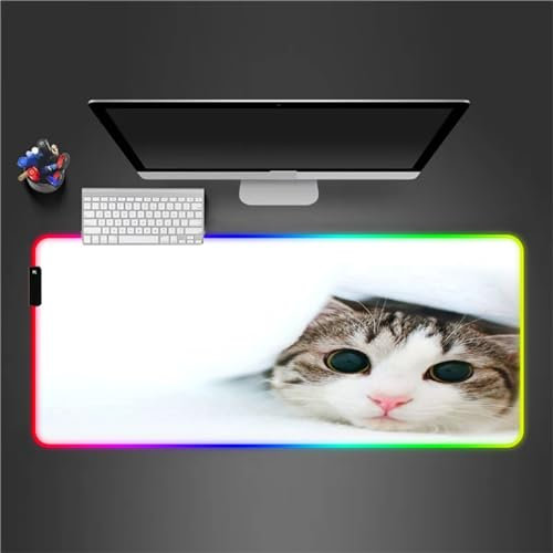 RGB Tapis de Souris Gaming Grand Tapis de Souris XXL 900x400x3mm 14 Modes d'éclairage LED Lumineuse Tapis de Souris Mouse Pad Rétroéclairage pour Gamer Clavier PC, Chats Mignons
