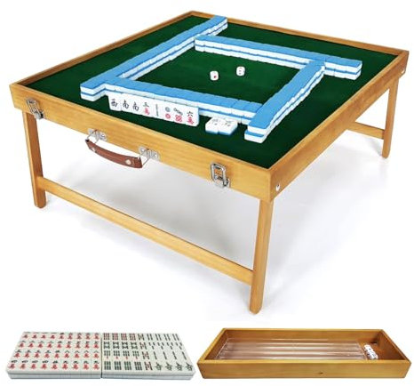 ZEONIK Mahjong-Tisch mit Spielsteinen, tragbares Mahjong-Spiel-Set für Kollegen, Freunde, Verwandte, Geschenke, Heimbüro, 1 Set