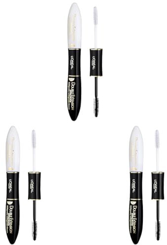 L'Oréal Paris Mascara, Schwarze Wimperntusche und Mascara Primer für lange Wimpern, Double Extension Carbon Black, 12 ml (Packung mit 3)