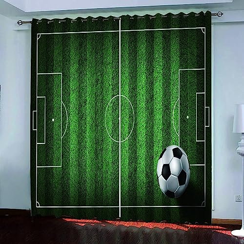 Schattierung Vorhänge 2Er Set 3D Sport Fußball Druck Isolierung Schalldichte Kinder Gardinen Blickdicht Mit Ösen Vorhang Fenster Für Wohnzimmer SCHL