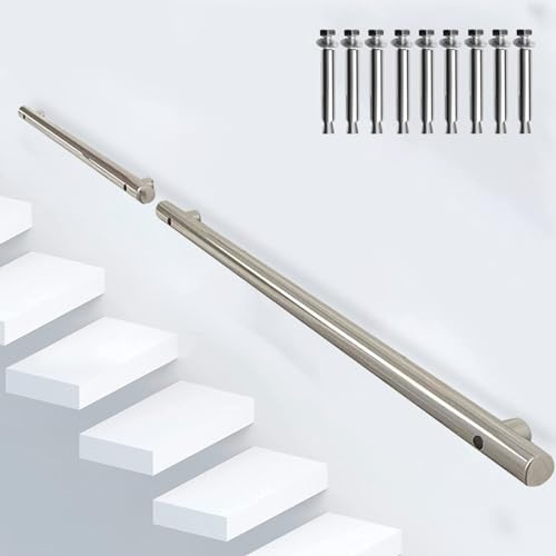 Liyadolaam Stair Handrail Kit - 1m 2m 3m 3.5m 4m 4.5m 5m 6m Wall Mounted Handrails for Indoor Outdoor Stairs, Non-Slip Industrial Stainless Steel Pipe Railing Safety Hand Rail (Size : 6.6ft/200cm)