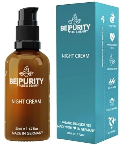 Bepurity Nachtcreme - Hyaluron Serum hochdosiert mit Bio Aloe Vera für alle Hauttypen vegan - Aufpolsterndes Hyaluronsäure Serum - Augencreme gegen Falten und Augenringe - 50 ml Bio Naturkosmetik