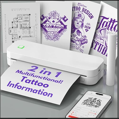 Ablemark Impresora Portatil A4, Sin Tinta Impresora Termica Tattoo Bluetooth Compatible con Android, iOS y PC, Termocopiadora Tattoo Tatuaje Impresora Pequeña A4 pour Adecuado Viajes, Trabajo, Hogar
