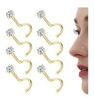 Chriscoco Guldguld kirurgiskt stål näspiercing med CZ-diamant - L-formad skruv för dam och herr (20G), 7 mm, Rostfritt stål, Ingen ädelsten
