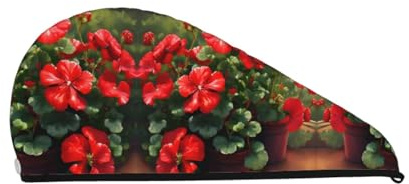 Gorro de ducha de geranios rojos: buen rendimiento de absorción de agua y es adecuado para hadas con todo tipo de tipos de cabello
