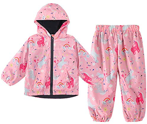 LZH Ragazzi Ragazze Impermeabile, Giacca Impermeabile con Cappuccio Cappotto Pantaloni Completi 2 PZ