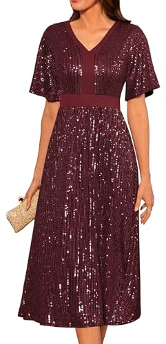 GRACE KARIN Elegant paljettklänning, festlig cocktailklänning för bröllopsgäst, glänsande paljettklänning för kvällsfest, Röd, L