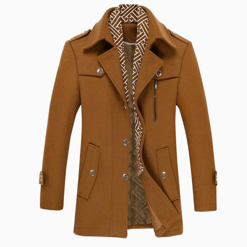 Allthemen Mens Trench Coat Scarf Collar Mid Length Overcoat Dark Brown M