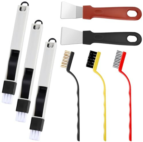 ViEinkaufen 8Pcs Crevice Cleaning Brush Cleaning Tool Set, Wire Cleaning Brushes for Small Spaces,Long Handle Tile Groove Gap Cleaning Brush Oven Scraper for Bathroom Kitchen