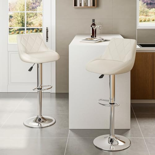 Hadwin Bar Stools Set of 2, Height Adjustable Swivel PU Leather Breakfast Bar Chairs with Footrest for Home Kitchen Counter Restaurant, White