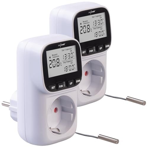 revolt Stecker-Thermostat: 2er-Set Digitale Steckdosen-Thermostate für Heiz & Klimageräte (Thermostat-Zwischenstecker, Thermostat Schalter Steckdose, Zeitschaltuhr)