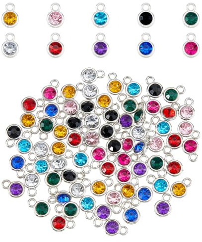 Hobbspring 100Pcs 10 Colors Birthstone Charms Crystal Pendants 12mm Plastic Smooth Gemstone Charms for Necklace Earring Bracelet Jewelry Making