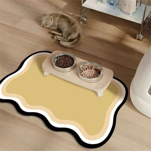 Hearda Futtermatte Hund Saugfähig, Irregulär Form Katzen Futternapf Unterlage Napfunterlage Hund Schnelltrocknend Futternapf Matte rutschfest Haustier Futtermatte (40x60cm,Gelb)