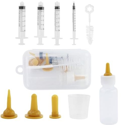 JRSHIRLEYLTD Ensemble de biberons d'élevage, tétine en silicone, tétine pour animaux de compagnie avec brosse, gobelet doseur, seringue d'alimentation, mini tétine, boîte de rangement