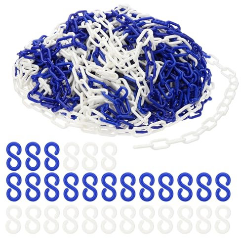 PATIKIL Enlaces de Cadena de Plástico, 140pcs de Cadenas de Seguridad, Cadenas de Plástico Azul/Blanco Grandes Cadenas de Plástico Largas para Barreras, Control de Multitudess