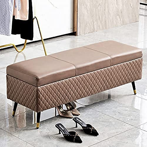 Hochwertige Leder-Aufbewahrungsbank für modernes Schlafzimmer und Eingangsbereich, gepolsterte Bettbank, 80 x 40 x 45 cm, Braun