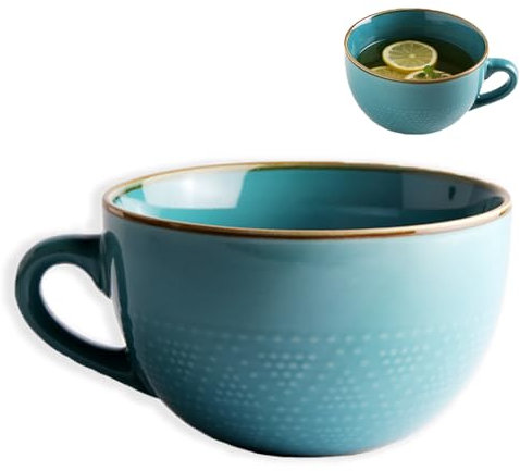 Tazza grande in ceramica, 700 ml, tazza da caffè con manico, tazza per la colazione, forno a microonde, ciotola in ceramica, grande insalatiera, adatta per dessert di latte, farina d'avena, blu