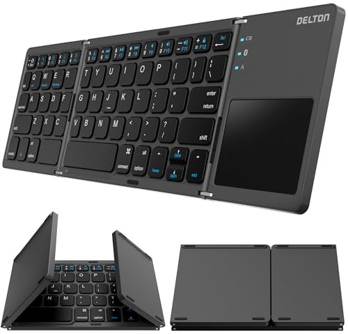 Delton F75 Folding Bluetooth Wireless Keyboard Sensitive Touchpad | Compact and Portable Design, Recharge Wireless Foldable Keyboard, Compatible With PC, Laptop, iMac, Tablets & Smartphones