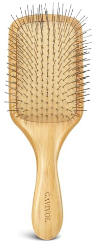 GAVIVOL Bamboo Hair Brush for Men & Women – Natural Scalp Massager with Steel Bristles, Promotes Hair Growth, Anti-Static & Travel-Friendly, Wet Brush & Detangler (Kids/Adults)