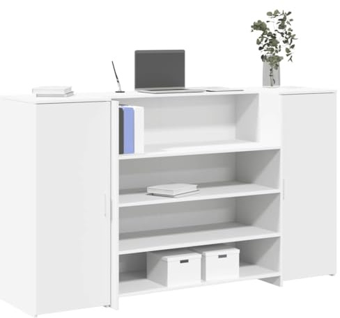 Gecheer Empfangstheke Weiß 180x50x103,5 cm Holzwerkstoff, Empfangstresen, Salon Empfangstheke, Kassentheke, Empfangstisch, Büro Empfangstheke