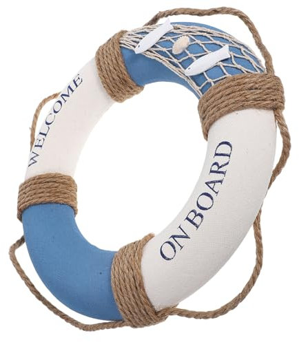 SEWACC Rettungsring Zum Aufhängen Mediterraner Stil Willkommen An Bord Rettungsring Für Die Nautische Wanddekoration Zu Hause (30 Cm Blau)